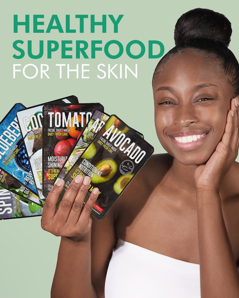 DERMAL Super Food Face Masks Skincare- 12 Pack Facial Sheet Mask for a Glowing Refreshing Skin- Moisturizing Sheet Masks for Face Enriched with Natural Ingredients for All Skin Types - Image 2